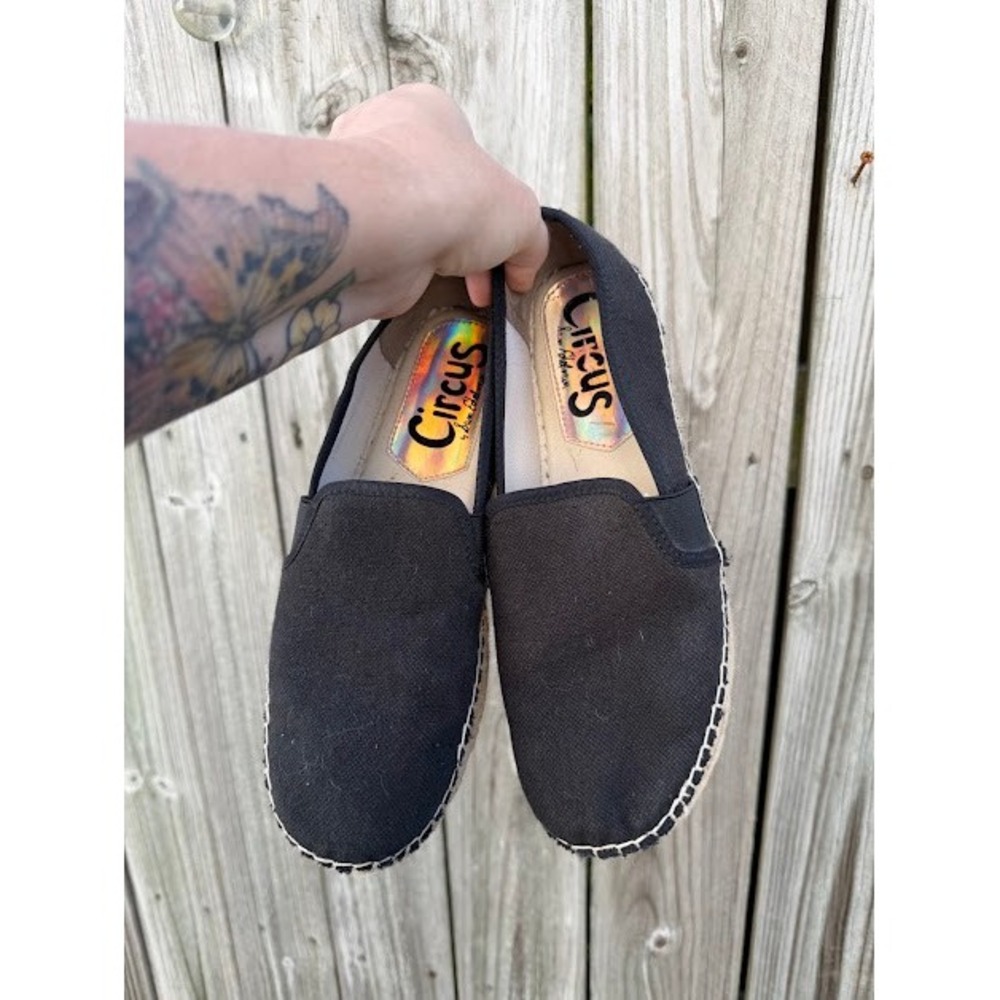 Boho Coastal Circus by Sam Edelman Espadrille Flats 9 Black Canvas Slip On Shoes